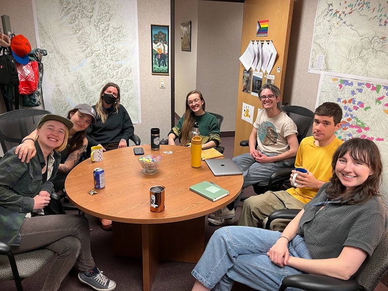 Researchers of the round table! Labbers gather in Gavin’s office at RMRS for a close-quarters lab meeting.