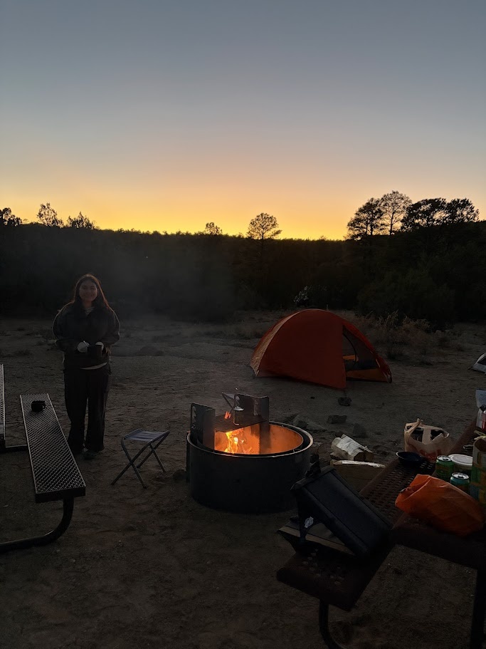 Graduate student Elizabeth Ng at a campground in Bandelier National Monument.