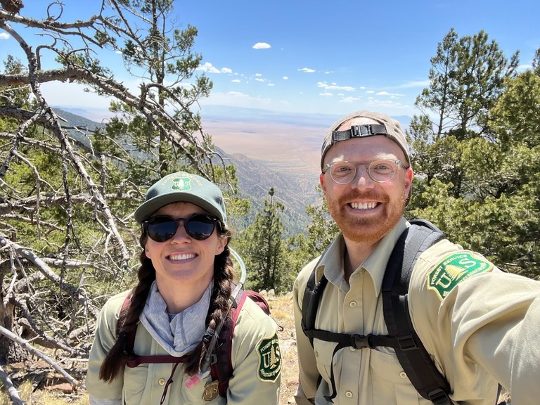 Gavin and Paige Handley snap a selfie on the Manzano crest trail on the Cibola National Forest, New Mexico.