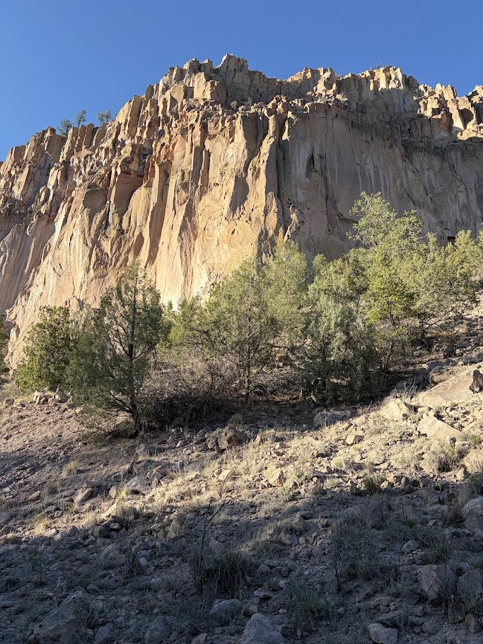 Dramatic sun-soaked cliffs in the Jemez mountains.