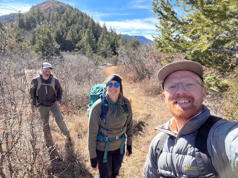Gavin with Andrea Chavez and Josh Brunk in the Manzano Mountain Wilderness in New Mexico.
