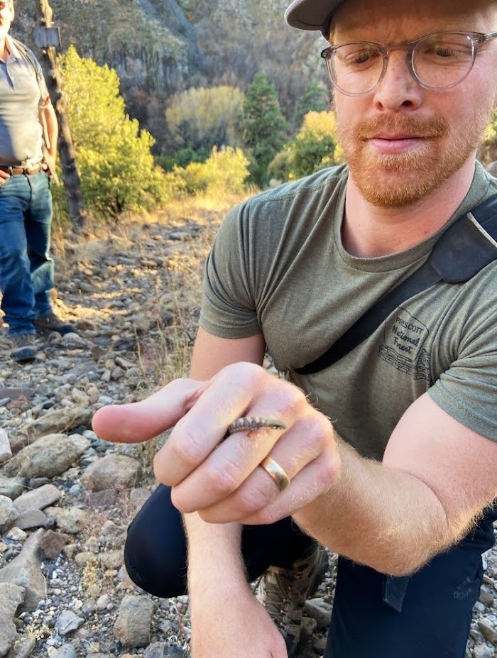 Gavin holds a Madrean alligator lizard on the Gila National Forest, New Mexico.