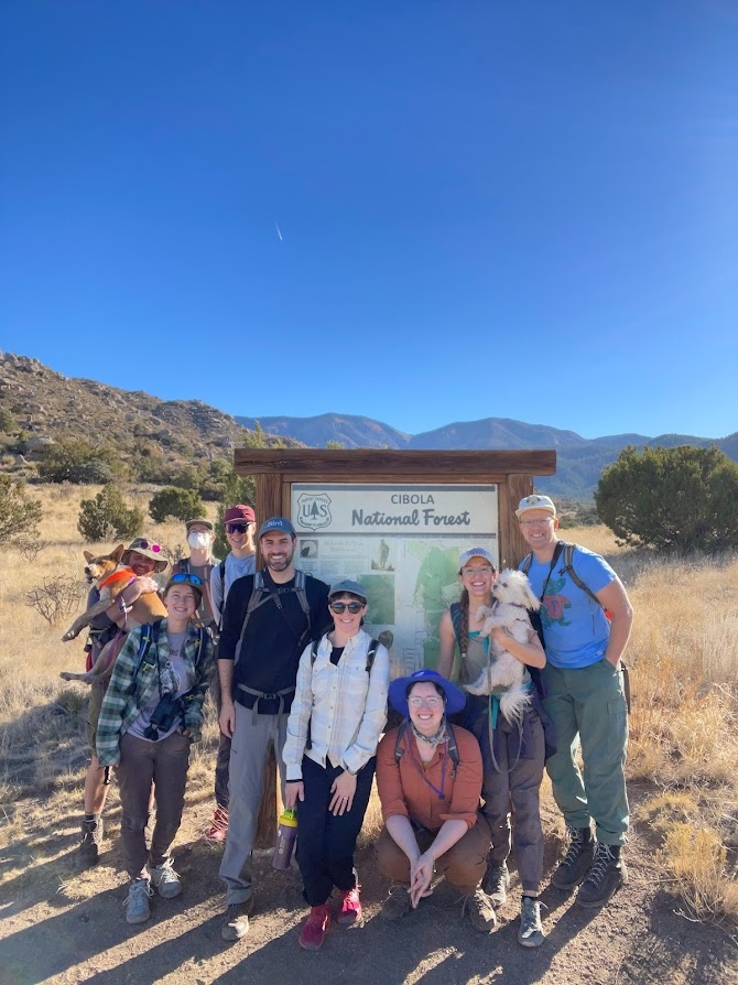 Labbers, friends, and pups head out for a hike on the Cibola National Forest just outside of Albuquerque.
