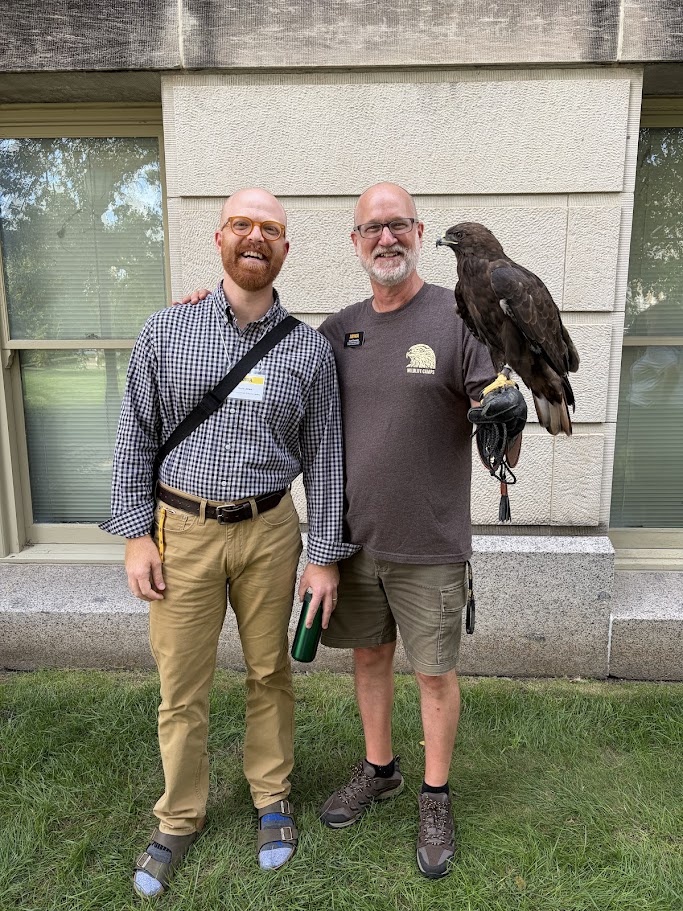 Gavin runs into Dave Conrads, director of the Iowa Raptor Project, outside of Macbride Hall on UI's campus